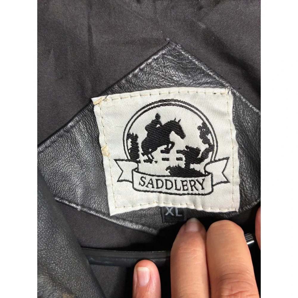 VTG Saddlery Mens Black Genuine Leather Bomber Jacket XL Flight Pilot Coat